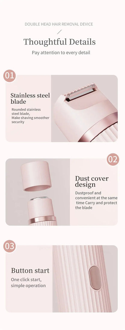 Electric Razor for Women Bikini Underarm Lady Facial Razor Waterproof Double Head Hair Removal Epilator Electric Female Trimmer