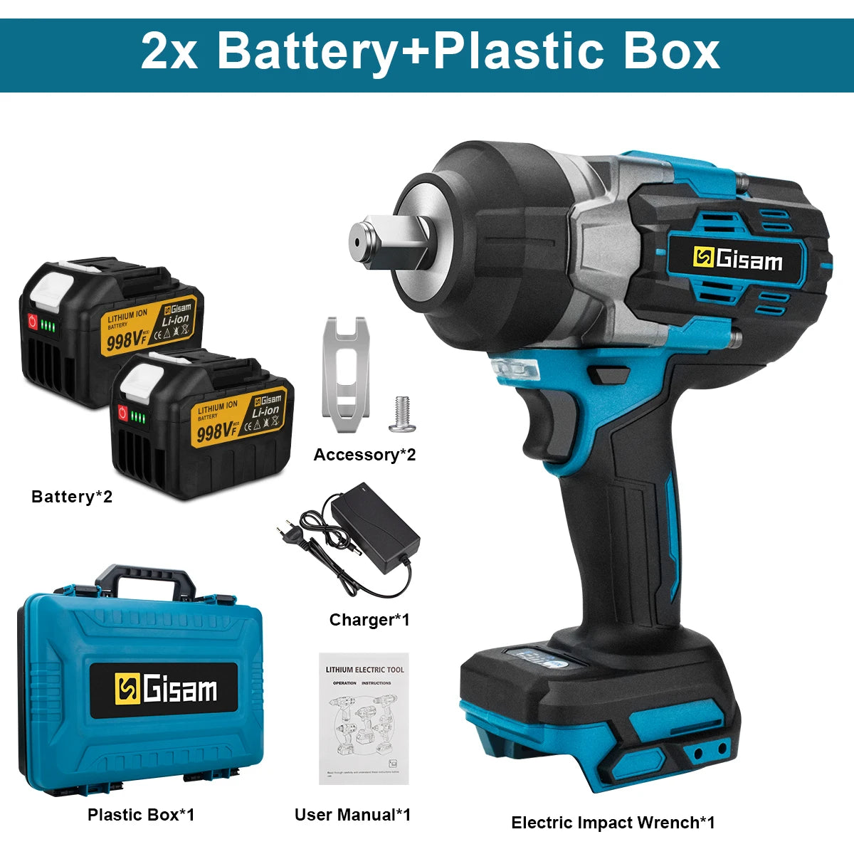 Gisam 2800N.M Torque Brushless Electric Impact Wrench 1/2 inch Screwdriver Cordless Wrench Power Tool For Makita 18V Battery Pin