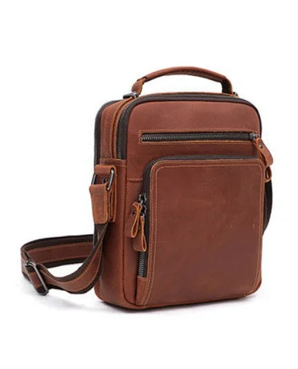 Men's Vintage Wild Horse Leather Single-Shoulder Bag Casual Large-Capacity Crossbody Backpack High-End Genuine Leather
