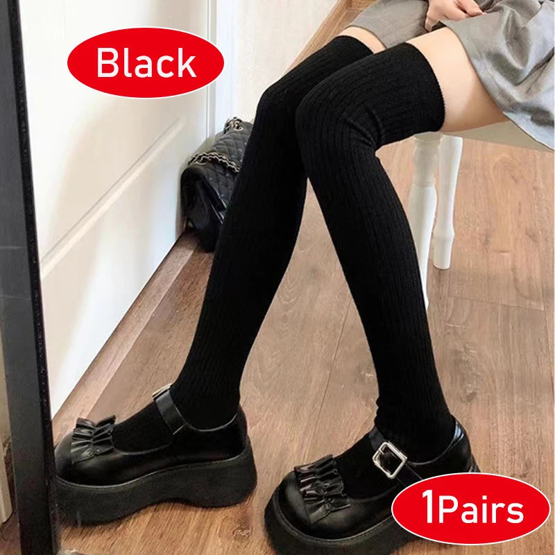 Cashmere Knitted Knee High Socks Women's Solid Soft Long Wool Socks Casual Fluffy Warm Stocking Skinny Thicken Thigh High Socks