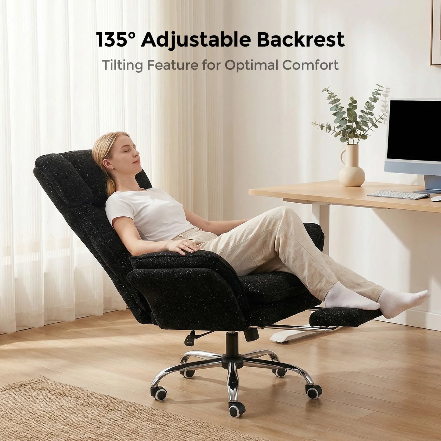 Pet Friendly Ergonomic Office Chair with Armrests, Cat Side Seat 360° Swivel Reclining Desk Chair for Cat Owners Furry Companion Work Chair with Footrest