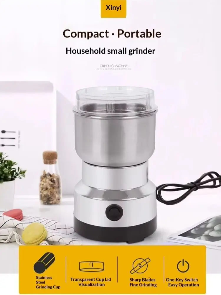 Electric Coffee Grinder, Multifunctional Kitchen Grain Grinder with 4 Sharp Blades, Fast Grinding for Coffee Beans, Nuts, Spices