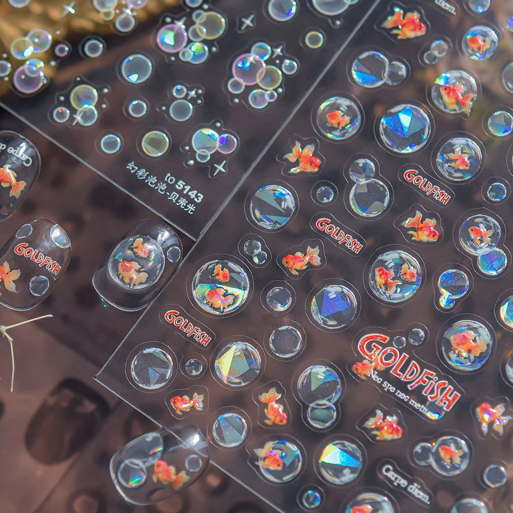 Iridescent Water Bubbles Shiny Stars Colorful 5D Nail Art Stickers Dreamy Water Drop Self Adhesive Decorations Manicure Decals