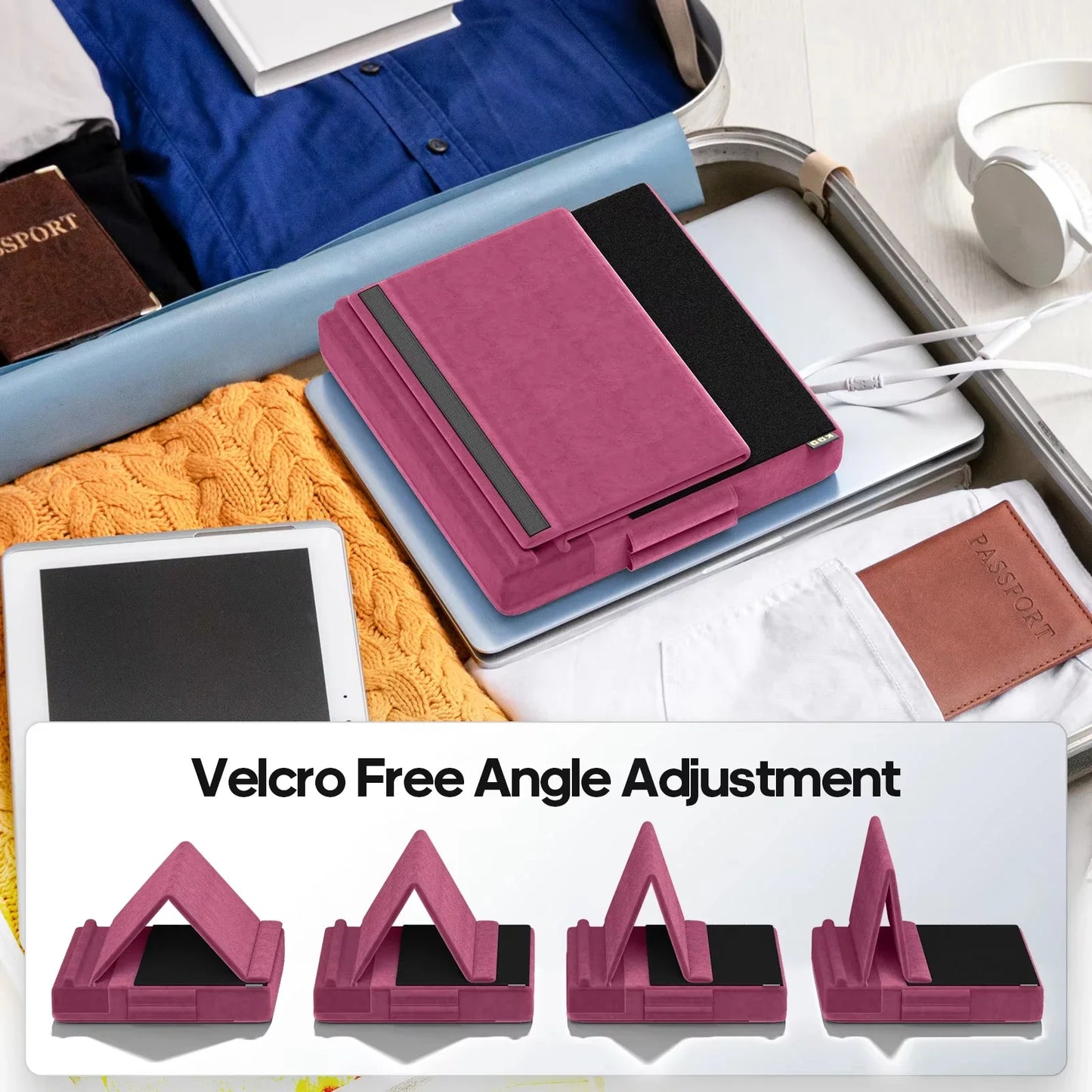 Upgraded Tablet Pillow Stand Multi-Angle Viewing Ipad Holder for Lap Bed and Desk Foldable Soft Pad Dock with Stylus Mount