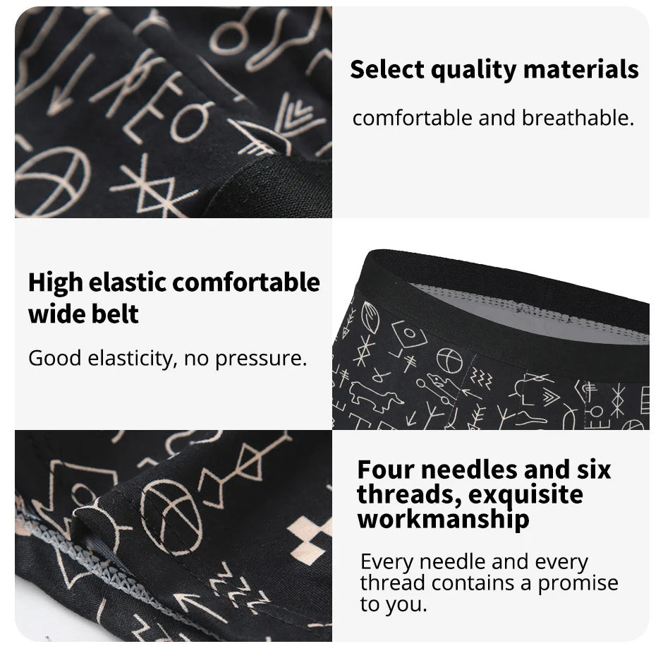 4/10piece Set Of European And American Men's Fashionable Printed Boxer Shorts Loose Oversized Elastic Waist Underwear Base Short