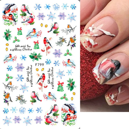 1PCS New Christmas Decorations 2023 New Year Nail Stickers Press on Nails Laser Snowflake Christmas Tree 3D Nail Decal