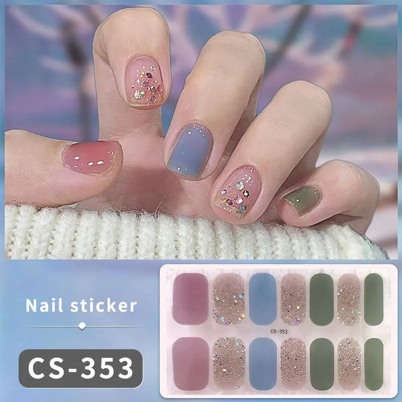 14/16Tips Full Cover Gradient Nail Stickers Multi Color Self Adhesive Slider No Need UV Lamp Cured Press ON Nail Decal