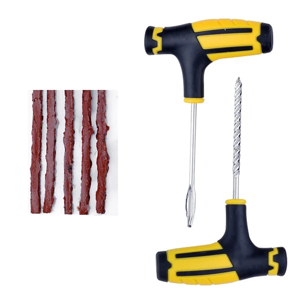 Universal Car Bike Motorcycle Tire Repair Kit - Pro Tubeless Puncture Fix Set w/Studding Tool & Strips Glue Free All Vehicles