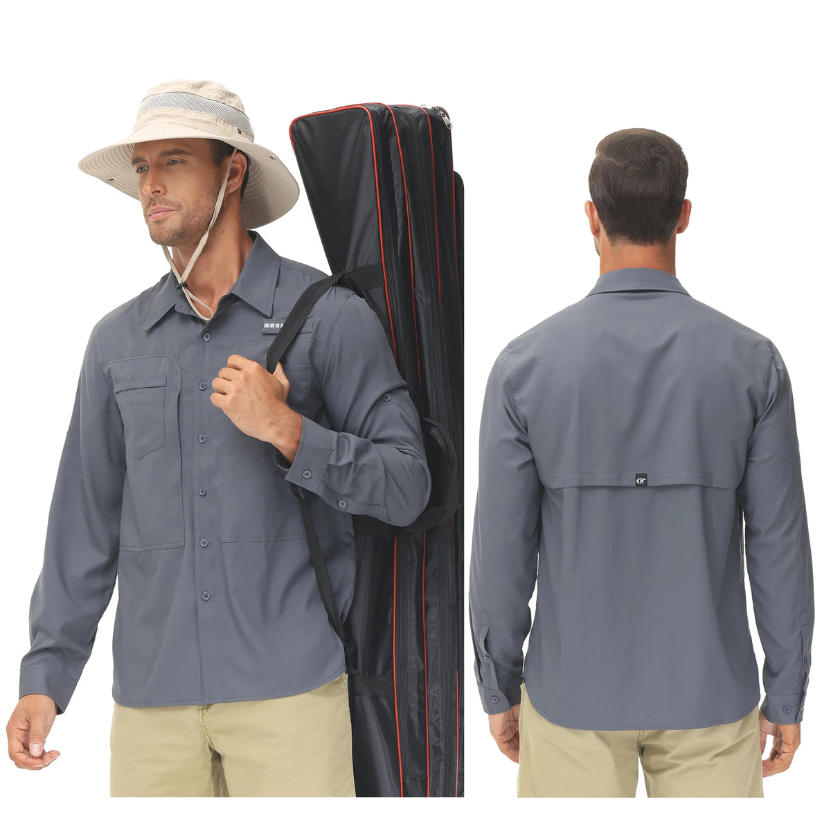 Men's Long Sleeve Fishing Shirts UPF 50+ Sun Protection Breathable Lightweight Travel Work Button Down Shirt with Zipper Pocket
