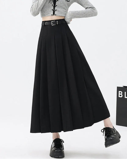 2026 New Women's Pleated Maxi Skirts Autumn High Waisted Zipper Jk Long Skirt Woman Elegant Loose Design Big Swing A-Line Skirts