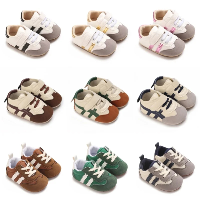 Spring and Autumn Fashion Stripes 0-1 Baby Shoes Baby Shoes Step Front Shoes Rubber Bottom Anti Slip Sneakers