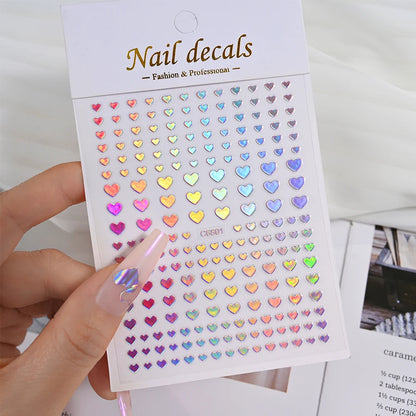 1pcs 3D Bronzing Gold Love Heart Nail Art Stickers Y2K Holographic Stars Sun Starlight DIY Nail Decals Heart Manicure Decoration