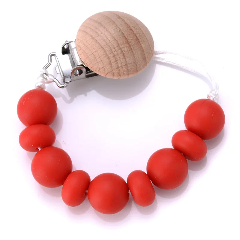 BPA-Free Silicone Pacifier Clips Chain with Beads Dummy Clip Holder Soother Teething Toy Chew Gift for Babies