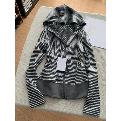 Hooded Stripe Hoodie Zipper Long Sleeve Sudaderas De Mujer Y2k Harajuku Clothes Woman Clothing Subculture Autumn Pulls Femmes