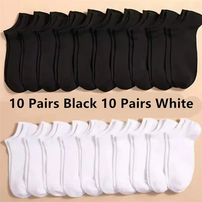 5/10/20 Pairs White Casual Breathable Socks Boat Socks For Women Men Invisible Low Cut Silicone Non-slip No-show Ankle Socks