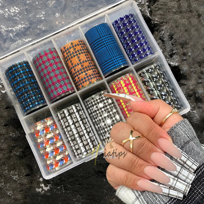 Nail Foils Gradient Transfer Foil Storage Box Nail Art Stickers Stripe Floral Manicure Decals Nails Decoration