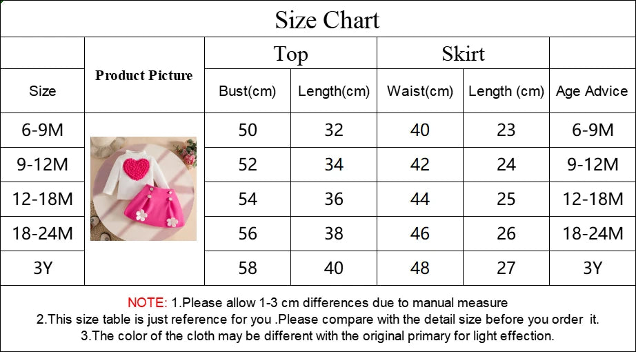 0-3Y Baby Girl Outfit Set 2pcs Puffy Sleeve Heart Shape Top and Corduroy Skirts Valentines Day Sweet Toddler Kids Clothes Girls