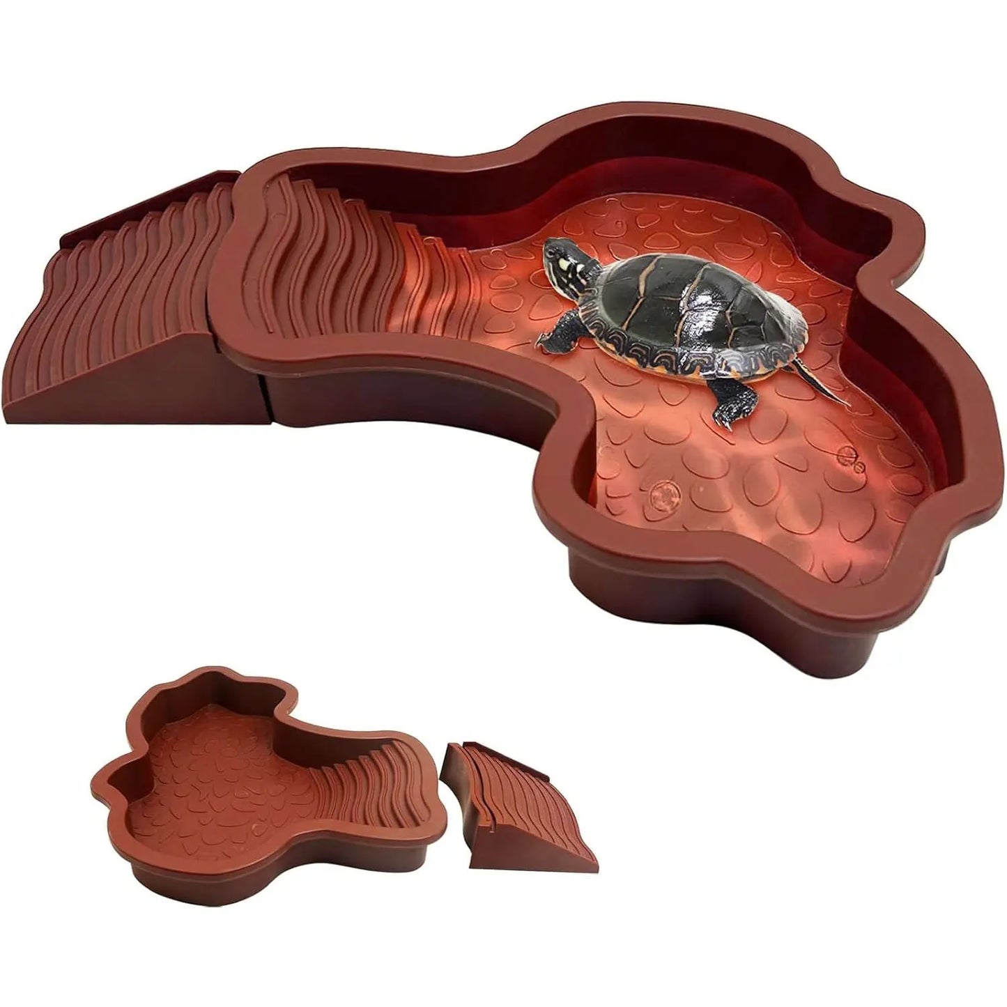Reptile Bathing Pool with Ramp Turtle Soaking Tub Slip Proof Water Bowl for Tortoise Bearded Dragon Gecko Terrarium Decoration