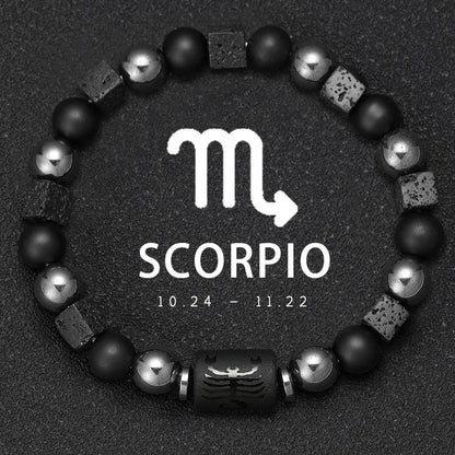 12 Constellation Zodiac Bracele Signs Beads Couples Bracelet Square Volcanic Stone Elastic Charm Bracelet for Women Men Gift