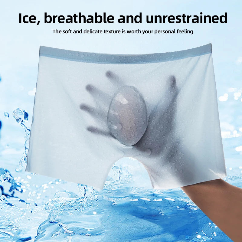4PCS Men's Ice Silk Ultra-thin Seamless Shorts Sexy Lingerie Solid Breathable Boxers Briefs Men Underpants