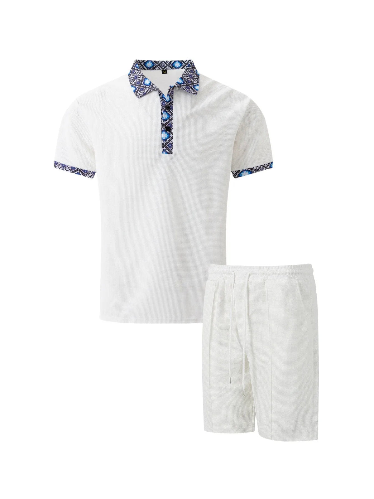 2026 Men Europe and the United States new summer Waffle solid color zip-up lapel short-sleeve suit shorts two sets