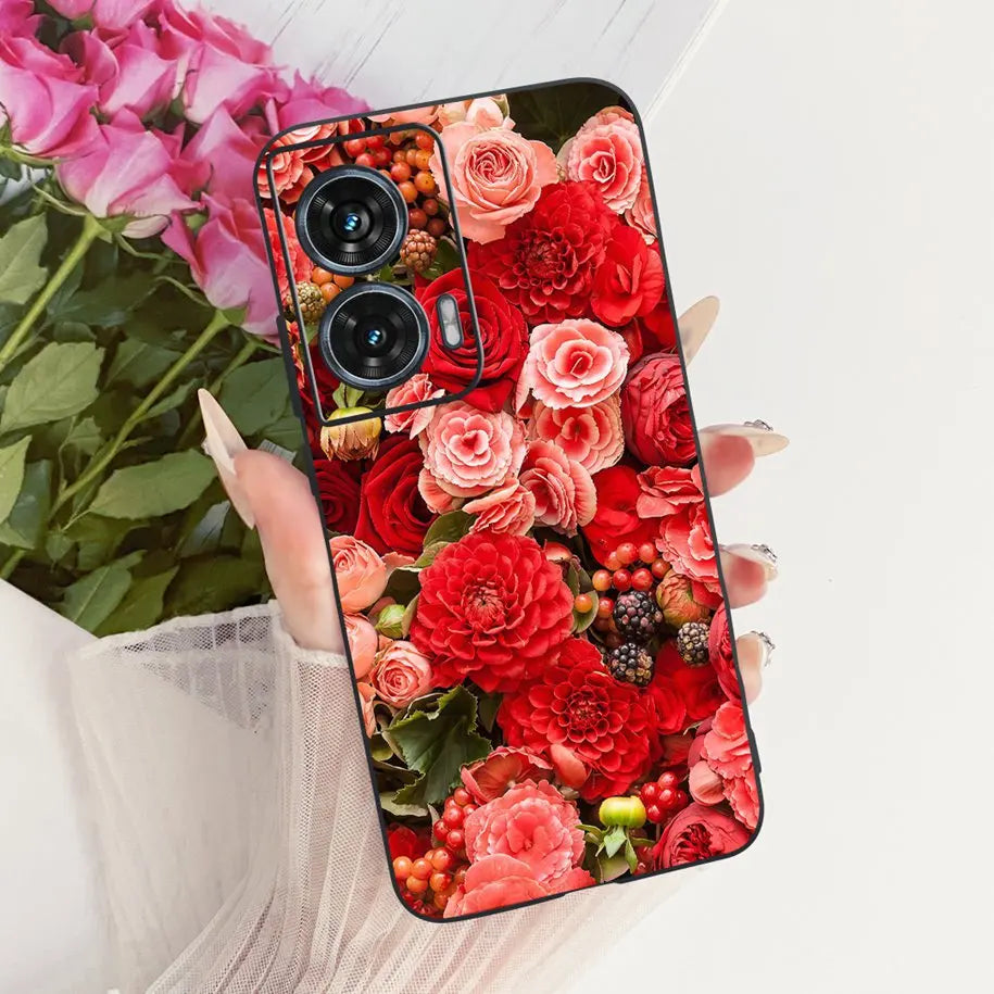 Case For Motorola Edge 50 Fusion Cover XT2429-1 Popular Flower Soft Black Silicone Phone Cases For Motorola G96 5G MotoG96 Funda