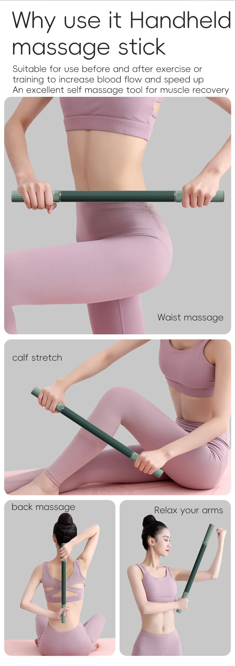 Massage Rod – Compact Deep Tissue Massage Roller Stick – Myofascial Release Tool for Legs, Back, Neck, Arms & Shoulders – Muscle