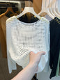 2025 Mesh Vintage Harajuku Long Sleeve Women Sweater Korean Spring Summer Knitwear Soft Thin Tops Chic Solid Femme Sweater