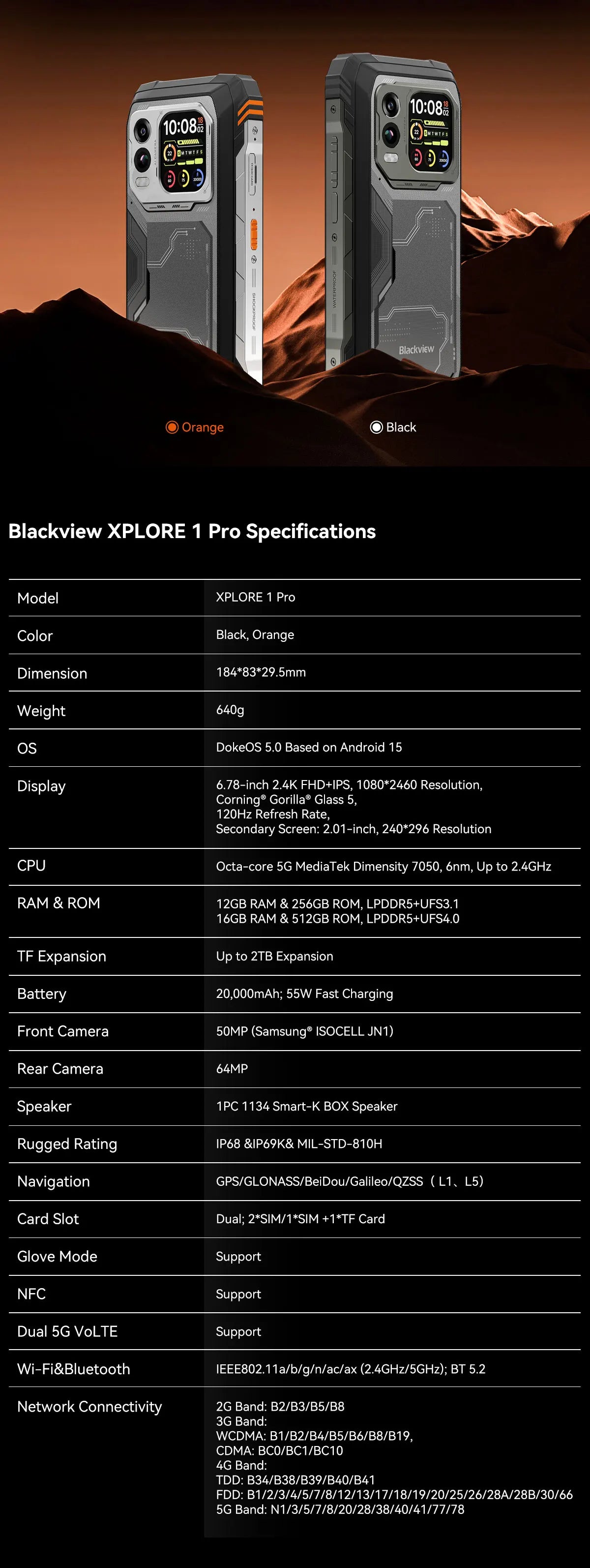 Blackview XPLORE 1 Pro 5G Thermal Imaging Rugged Phone with 6.78" 120Hz Main & 2.01" Secondary Display 20000mAh & 170LM Flashlight