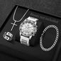 4PCS Fashion Arabic Dial Men Business Quartz Watch CasuSilicone Strap Wristwatch With Necklace Set Reloj Hombre (Without Box)