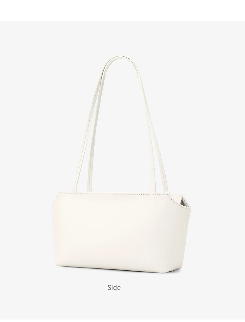 Luxury Women's Genuine Cowhide Leather Mini Shoulder Tote Bag Pebbled Leather Long Strap Underarm Handbag Minimalist Daily Purse