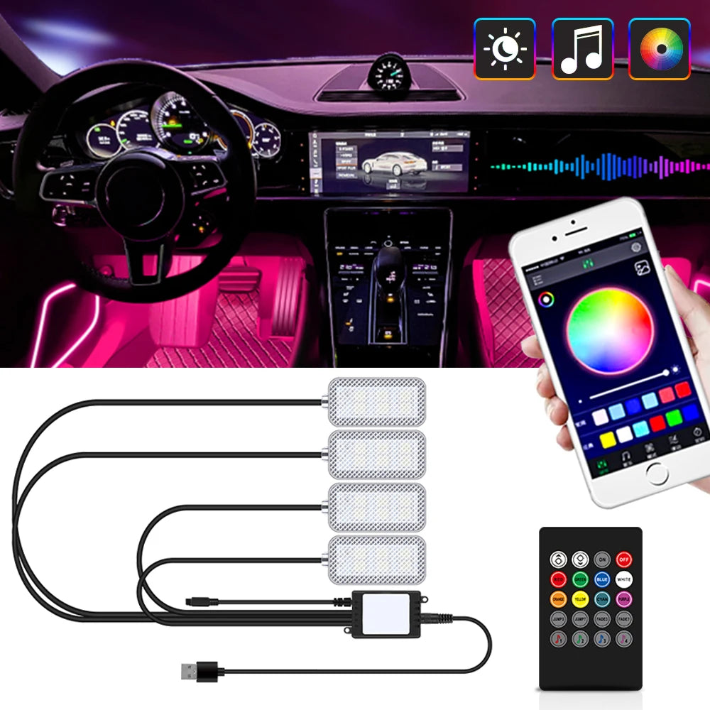 Neon Dual Control LED Car Interior Ambient Foot Light with USB Wireless Remote Music APP Control Auto Atmosphere Decorative Lamp