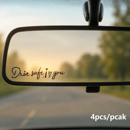 4Pcs Drive Safe I Love You Car Rearview Mirror Sticker Vinyl Decal Auto Interior Decor Self-adhesive Black White 13.5cm Gift