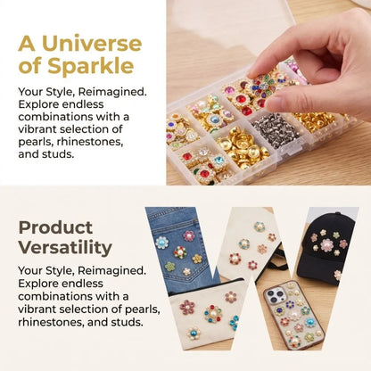 Hand Press Beads Pearl Rivet Set Circular/Irregular Shape Multi-color DIY Jewelry Making Kit with Beads Screw Heads Loose Beads