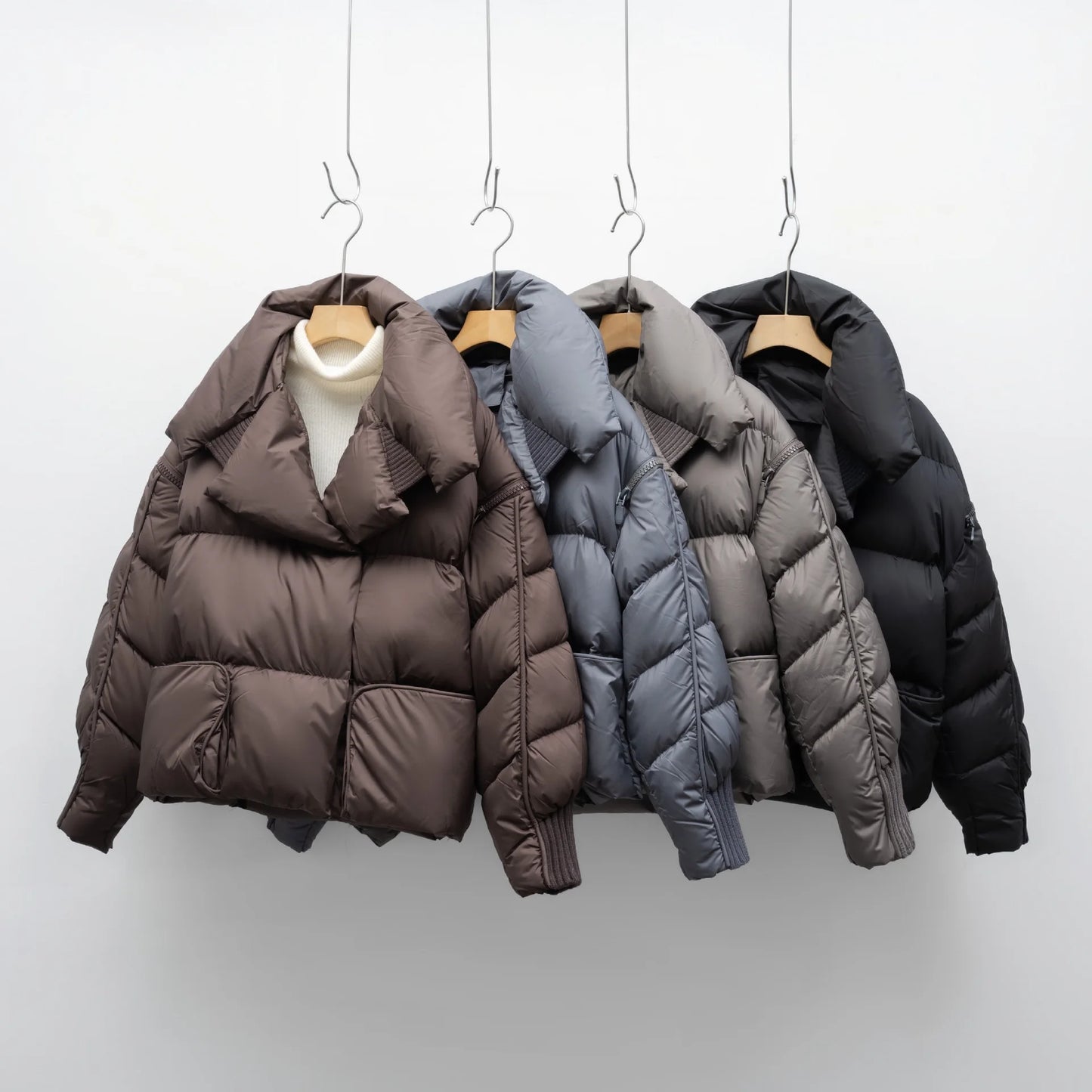 Overcoat New Fashion Women Down Jacket Winter White Duck Down High Quality Knitted Patchwork Lapel Women Down Jacket