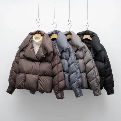 Overcoat New Fashion Women Down Jacket Winter White Duck Down High Quality Knitted Patchwork Lapel Women Down Jacket