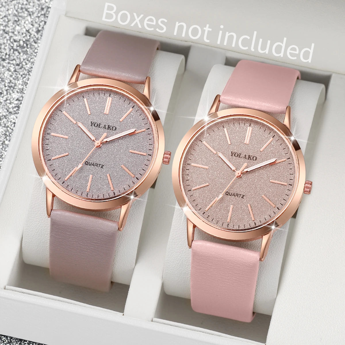 2PCS/Set Women's Watches Fashion Matting Dial Leather Band Analog Quartz Watch Set（Without Box）