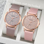2PCS/Set Women's Watches Fashion Matting Dial Leather Band Analog Quartz Watch Set（Without Box）