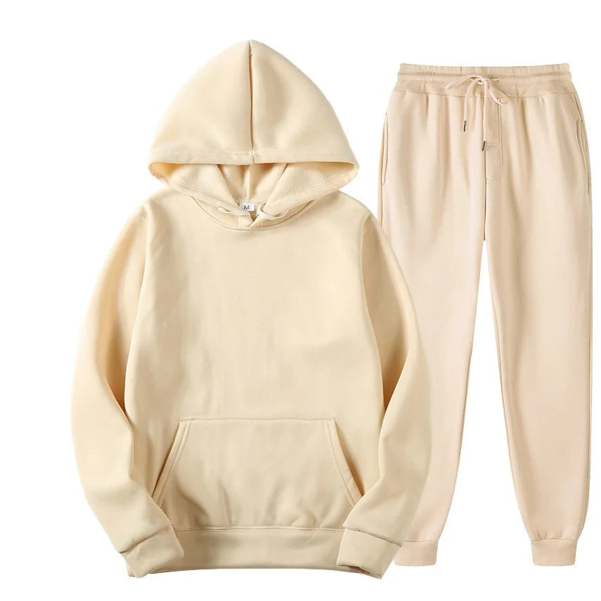 Men's Autumn and Winter New Solid Color Hoodie+pants Two-piece Set Fashionable Casual Sports Set Size S-3XL Men's Tracksuit