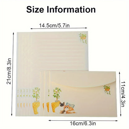 A Set of 36 Letter Writing Sets with Cats as the Theme, Including 24 Thread Draft Letters and 12 Matching Envelopes