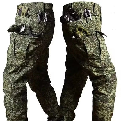 Winter Tactical Pants Men Shark Skin Soft Shell Cargo Trousers Outdoor Multi-pocket Windproof Waterproof Combat Pant S-4XL