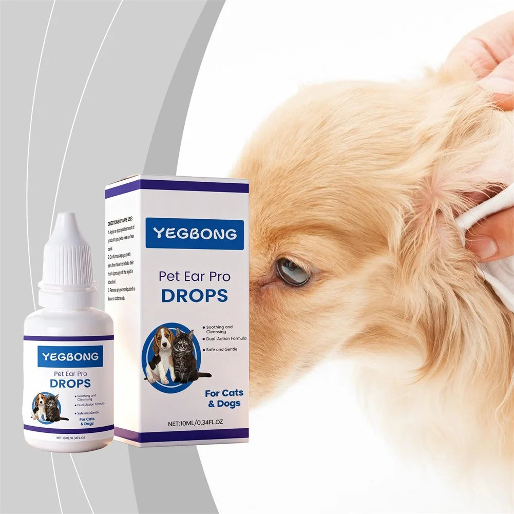 Pet Ear Pro Drops For Cats Dogs Removes Wax Dirt & Soothes Irritation Deep Cleans, Dries Prevents Infections Pet Care Essential