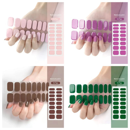 16/22 Tips Semi Cured Gel Nail Stickers for UV Lamp Designer Adhesive Nail Gel Wraps DIY Long-lasting  Nail Decoration