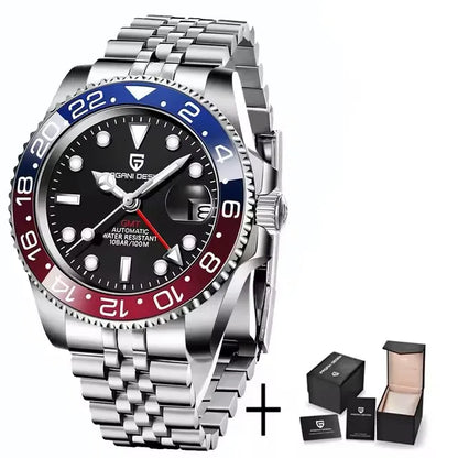 PAGANI DESIGN 40MM Black Gray Dual Tone Automatic Mechanical GMT WATCH Sapphire Glass Stainle Steel Sports luminous Watches men