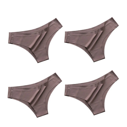 4PCS/Set Seamless Brazilian Panties Women's Sexy Lingerie Cool Ice Silk Low Waist Briefs Soft Solid Ultra-thin Bikini Underwear