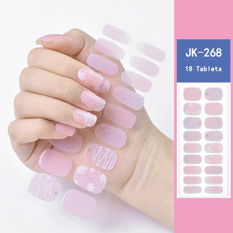 16/18/20Tips Semi-Cured Gel Nail Strips Adhesive Full Cover Stickers for Nails UV Lamp Need Press On Nails Fashion Manicure