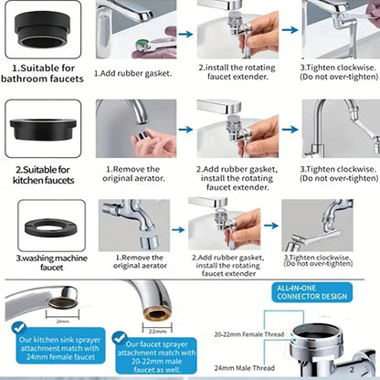 360° Rotating Faucet Extender - Multi-Functional, Foldable & Portable Spray Head for Bathroom & Kitchen Sinks