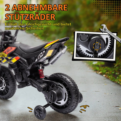 12V children's motorbike with training wheels, LED light, music, USB, electric motorcycle, yellow, toy motorbike, electric pushchair, riding motorbike