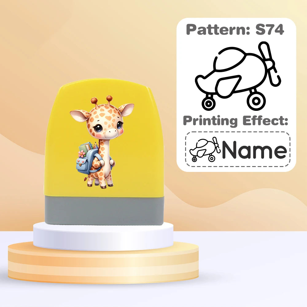 Cartoon Giraffe Customized Name Stamps for Kids,Personalized Waterproof Stamp for Clothing Name Seal for Student&Child