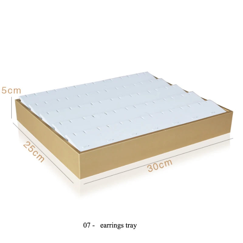 Luxury Gold White PU Leather Necklace Ring Earring Holder Jewelry Tray Series Jewelry Disply Jewellery Organizer Box